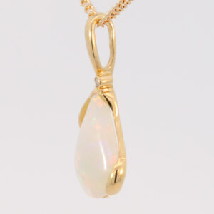 Yellow Gold Blue Green Yellow Orange Pink Solid Australian Crystal Opal and Diamond Pendant Necklace