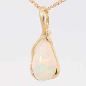 Yellow Gold Blue Green Yellow Orange Pink Solid Australian Crystal Opal and Diamond Pendant Necklace