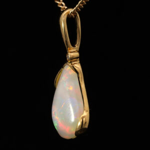Yellow Gold Blue Green Yellow Orange Pink Solid Australian Crystal Opal and Diamond Pendant Necklace