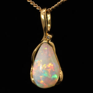 Yellow Gold Blue Green Yellow Orange Pink Solid Australian Crystal Opal and Diamond Pendant Necklace
