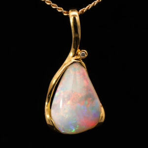 Yellow Gold Blue Green Yellow Orange Pink Solid Australian Crystal Opal and Diamond Pendant Necklace