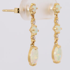 Yellow Gold Blue Green Yellow Orange Solid Australian Crystal Opal and Diamond Earrings