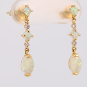 Yellow Gold Blue Green Yellow Orange Solid Australian Crystal Opal and Diamond Earrings