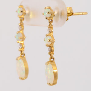 Yellow Gold Blue Green Yellow Orange Solid Australian Crystal Opal and Diamond Earrings