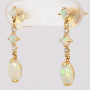 Yellow Gold Blue Green Yellow Orange Solid Australian Crystal Opal and Diamond Earrings
