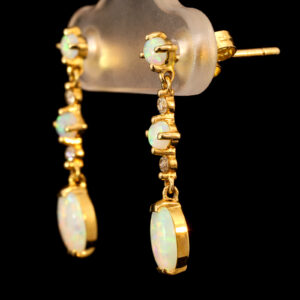 Yellow Gold Blue Green Yellow Orange Solid Australian Crystal Opal and Diamond Earrings