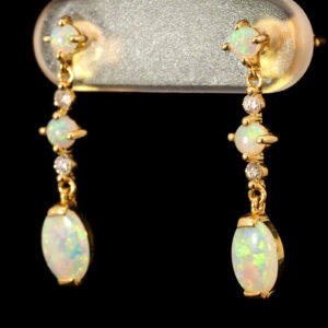 Yellow Gold Blue Green Yellow Orange Solid Australian Crystal Opal and Diamond Earrings