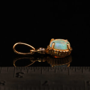 Rose Gold Blue Green Solid Australian Crystal Opal and Diamond Pendant Necklace