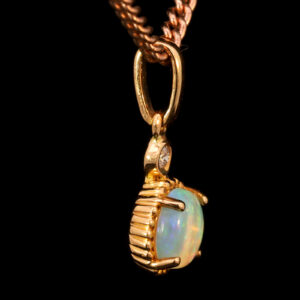Rose Gold Blue Green Solid Australian Crystal Opal and Diamond Pendant Necklace