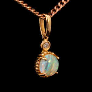 Rose Gold Blue Green Solid Australian Crystal Opal and Diamond Pendant Necklace