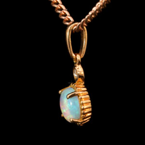 Rose Gold Blue Green Solid Australian Crystal Opal and Diamond Pendant Necklace