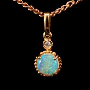 Rose Gold Blue Green Solid Australian Crystal Opal and Diamond Pendant Necklace