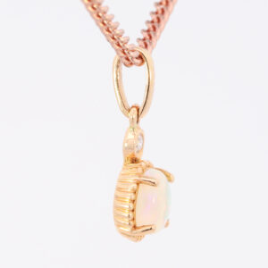 Rose Gold Blue Green Solid Australian Crystal Opal and Diamond Pendant Necklace