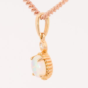 Rose Gold Blue Green Solid Australian Crystal Opal and Diamond Pendant Necklace