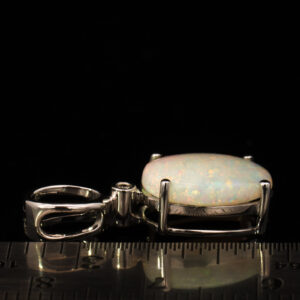 White Gold Blue Green Yellow Orange Pink Solid Australian White Opal and Diamond Pendant Necklace