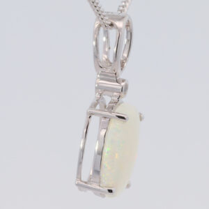 White Gold Blue Green Yellow Orange Pink Solid Australian White Opal and Diamond Pendant Necklace