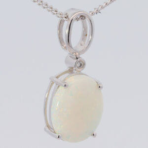 White Gold Blue Green Yellow Orange Pink Solid Australian White Opal and Diamond Pendant Necklace