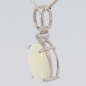 White Gold Blue Green Yellow Orange Pink Solid Australian White Opal and Diamond Pendant Necklace