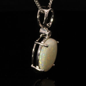 White Gold Blue Green Yellow Orange Pink Solid Australian White Opal and Diamond Pendant Necklace