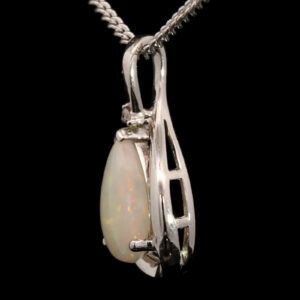 White Gold Blue Green Yellow Orange Solid Australian Crystal Opal and Diamond Pendant Necklace