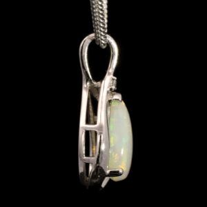 White Gold Blue Green Yellow Orange Solid Australian Crystal Opal and Diamond Pendant Necklace
