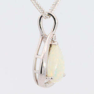 White Gold Blue Green Yellow Orange Solid Australian Crystal Opal and Diamond Pendant Necklace