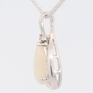 White Gold Blue Green Yellow Orange Solid Australian Crystal Opal and Diamond Pendant Necklace