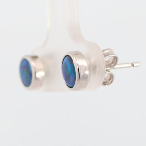 Sterling Silver Blue Green Solid Australian Black Opal Earrings