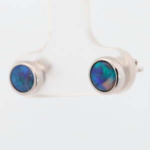 Sterling Silver Blue Green Solid Australian Black Opal Earrings