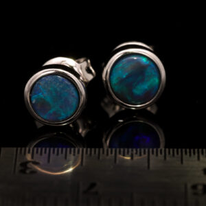 Sterling Silver Blue Green Solid Australian Black Opal Earrings