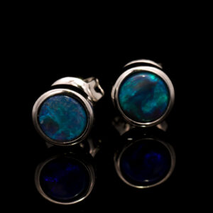 Sterling Silver Blue Green Solid Australian Black Opal Earrings