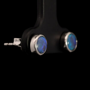 Sterling Silver Blue Green Solid Australian Black Opal Earrings