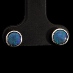 Sterling Silver Blue Green Solid Australian Black Opal Earrings