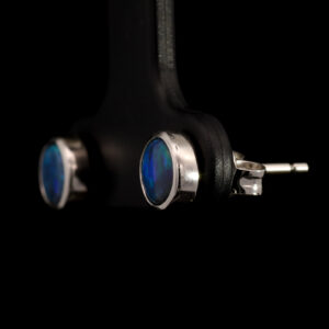 Sterling Silver Blue Green Solid Australian Black Opal Earrings
