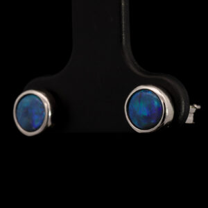 Sterling Silver Blue Green Solid Australian Black Opal Earrings