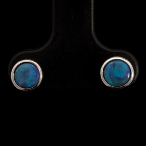 Sterling Silver Blue Green Solid Australian Black Opal Earrings