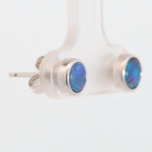 Sterling Silver Blue Green Solid Australian Black Opal Earrings
