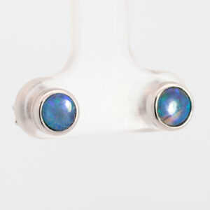 Sterling Silver Blue Green Solid Australian Black Opal Earrings