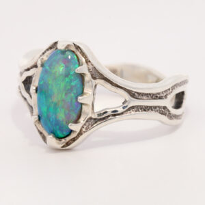 Sterling Silver Blue Green Black Opal Ring