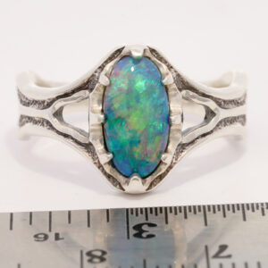 Sterling Silver Blue Green Solid Australian Black Opal Ring