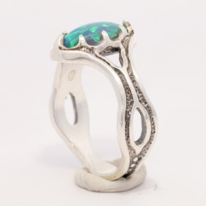 Sterling Silver Blue Green Solid Australian Black Opal Ring