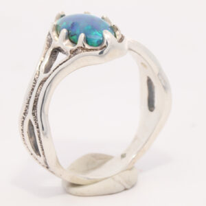 Sterling Silver Blue Green Solid Australian Black Opal Ring
