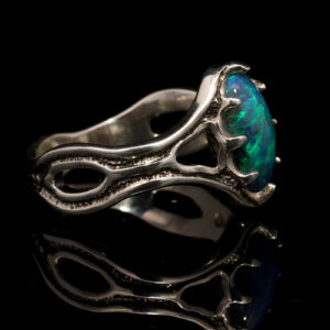 Sterling Silver Blue Green Solid Australian Black Opal Ring