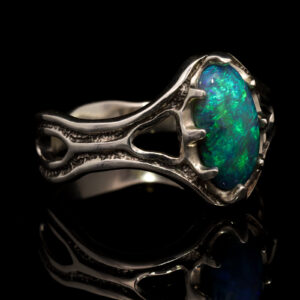 Sterling Silver Blue Green Solid Australian Black Opal Ring
