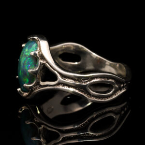 Sterling Silver Blue Green Solid Australian Black Opal Ring