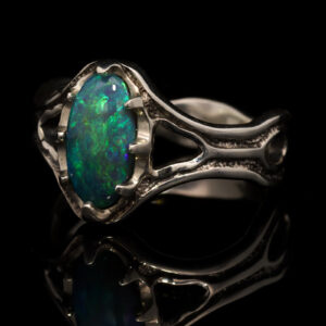 Sterling Silver Blue Green Black Opal Ring