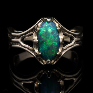 Sterling Silver Blue Green Black Opal Ring