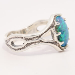 Sterling Silver Blue Green Solid Australian Black Opal Ring