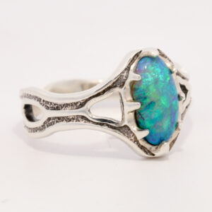 Sterling Silver Blue Green Black Opal Ring