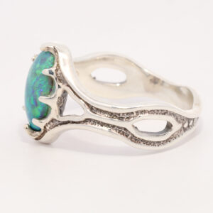 Sterling Silver Blue Green Solid Australian Black Opal Ring